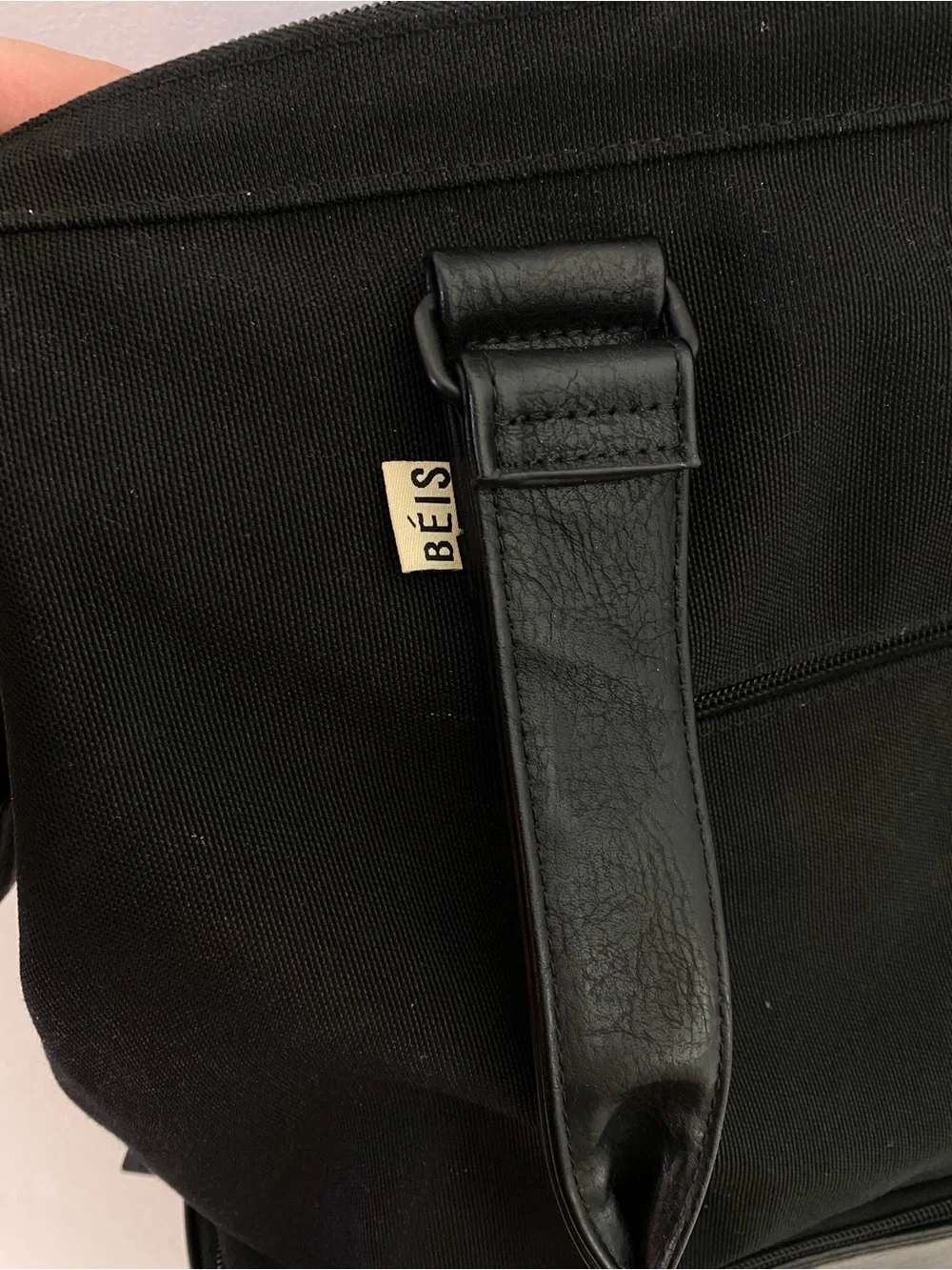 Beis Weekender Bag Black Canvas Leather Shoulder Strap Handle